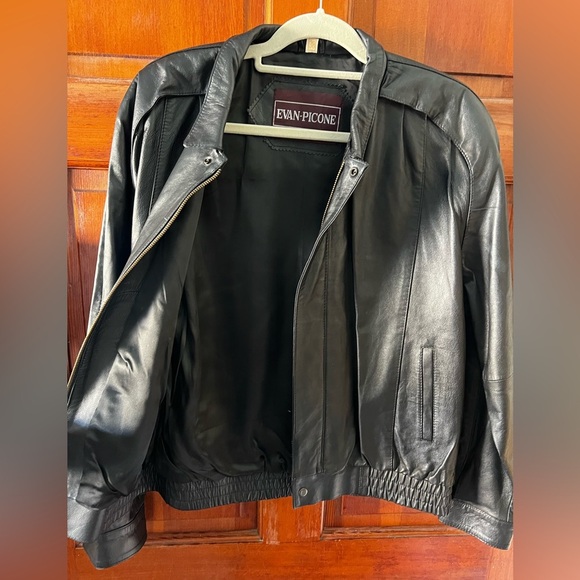 Evan-Picone Genuine Leather Jacket Black Bomber Moto Style Size 38 Medium Large - Picture 6 of 10